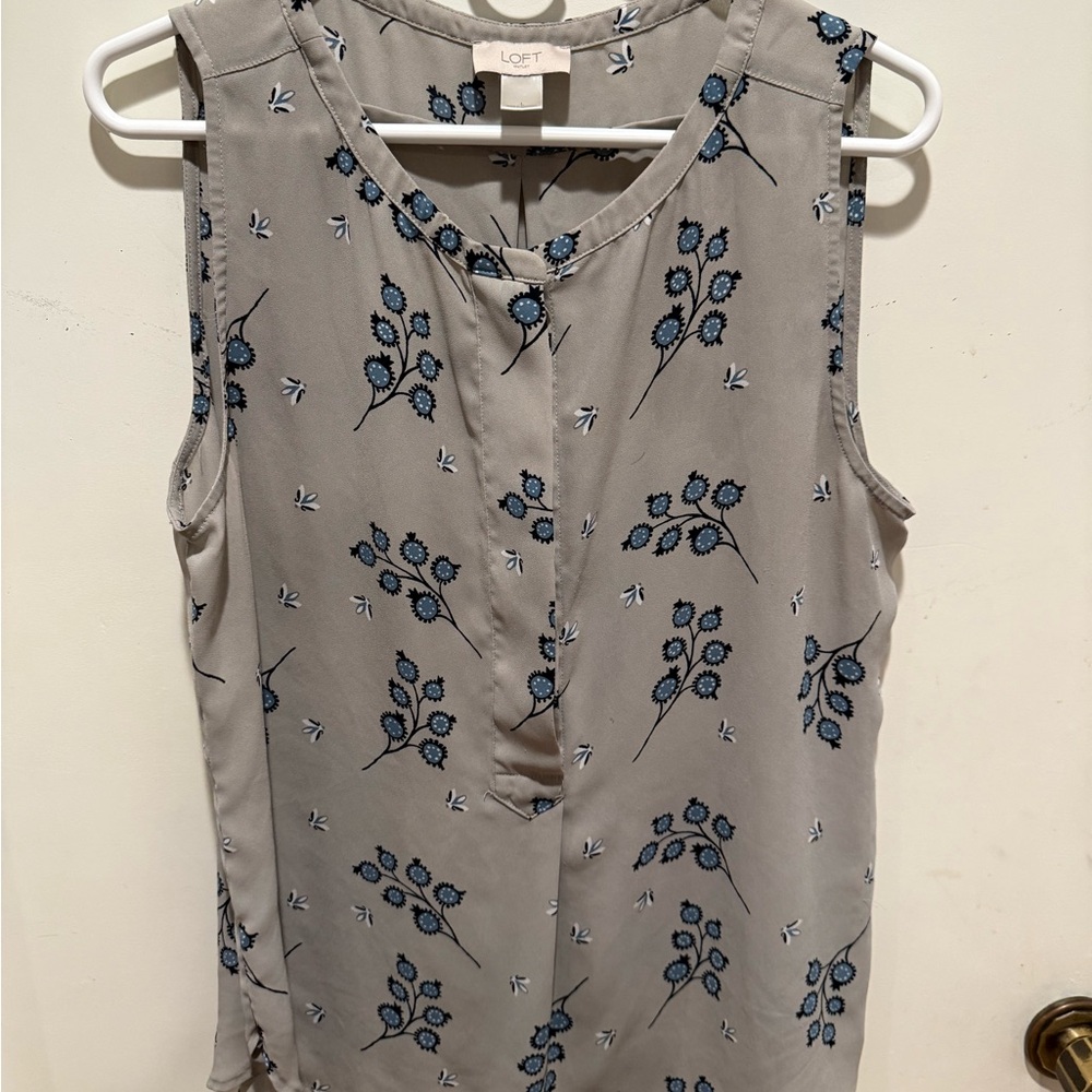 LOFT Blue Gray Sleeveless Blouse with Mandarin Collar